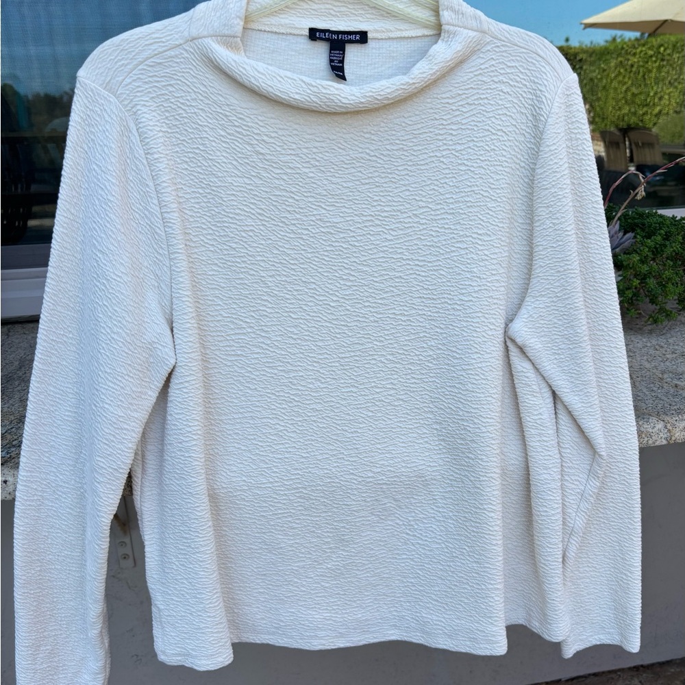 Eileen Fisher Cream Textured Knit Top